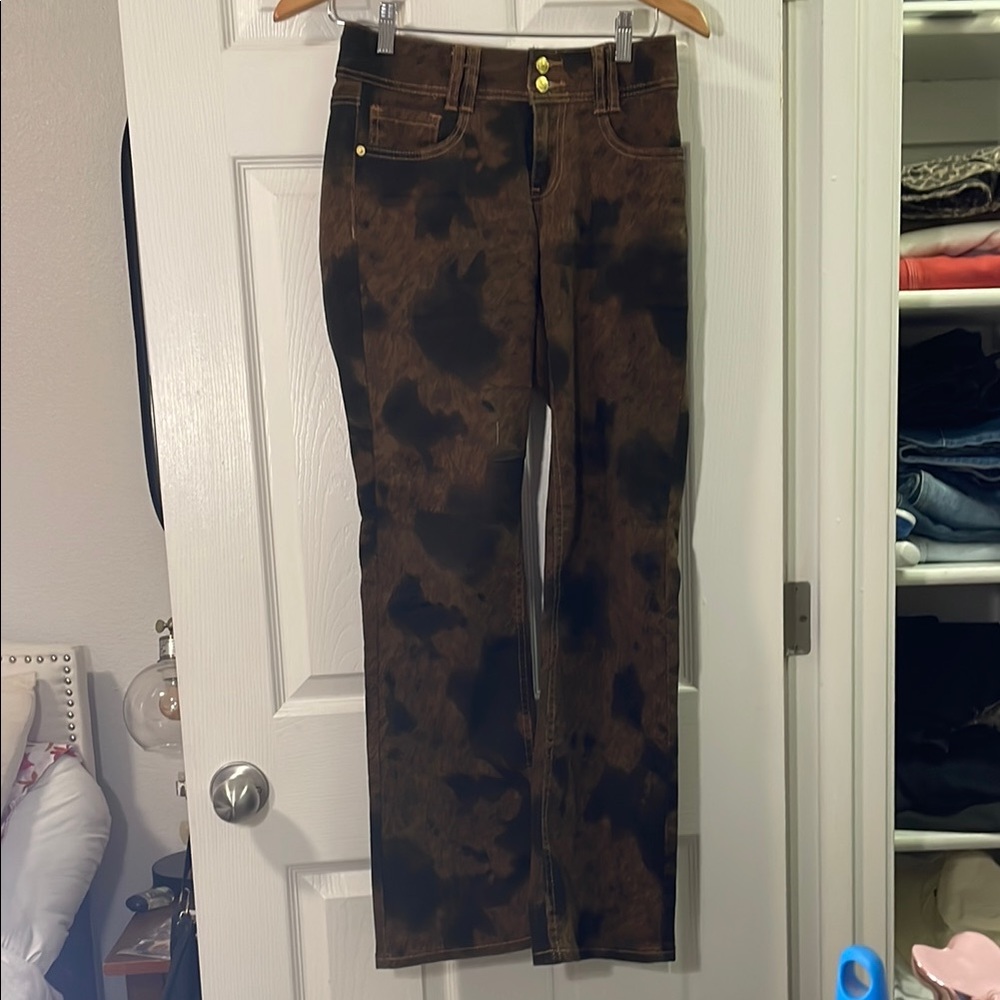 Brown and Black Straight Leg Pants with Organic Pattern